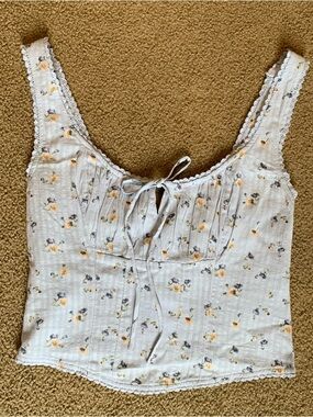 American Eagle Outfitters Shirt Light Blue Floral Tie-Front Camisole Corset Top